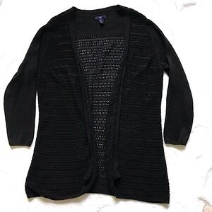 Gap black knit crochet cardigan with 3/4 sleeves.